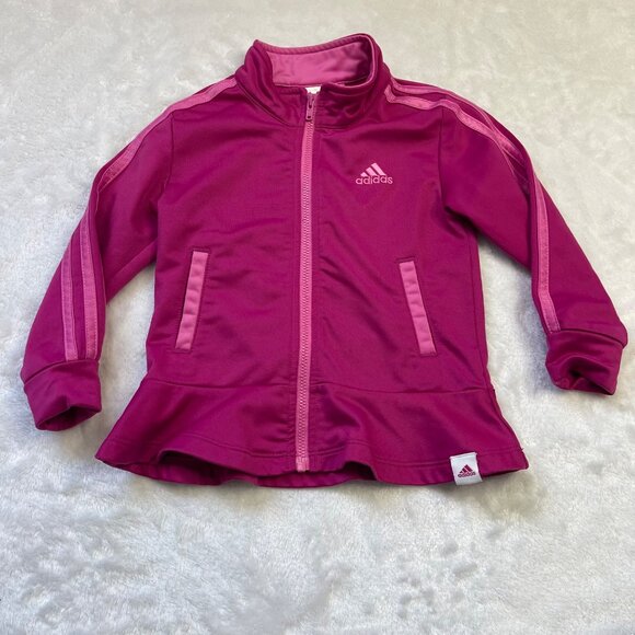 Adidas Track Jacket Toddler Girls Size 2T Lightweight Pink‎ 3 Lines Sleeves FLAW - Picture 10 of 11